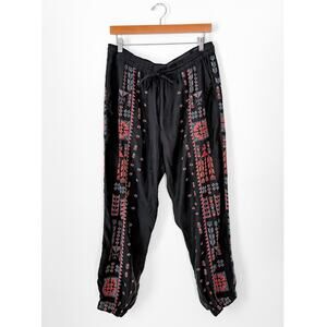 Johnny Was Pete & Greta Black Embroidered Keir Jogger Pants